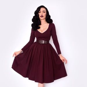 La Femme En Noir Black Marilyn Oxblood Swing Dress